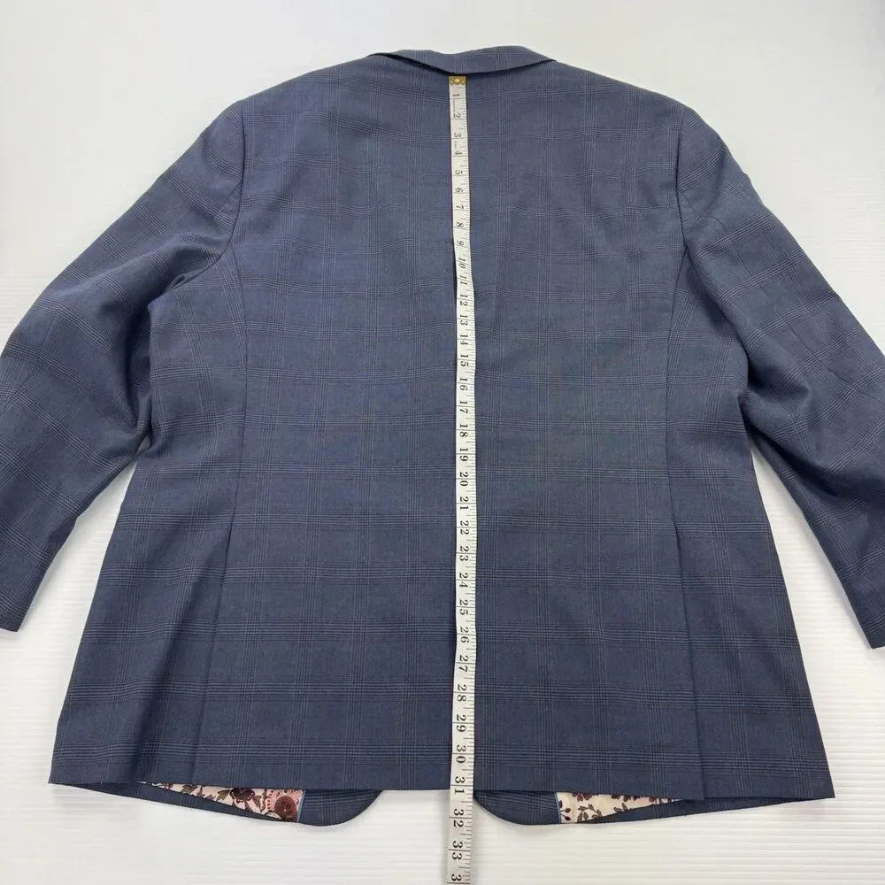 Alan Flusser Mens 48R Blue Plaid Sport Coat Blazer Paisley Lining 2 Button